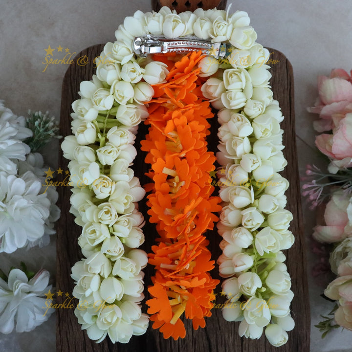 Traditional Bloomed Mottu Malli & Kanakambara 3 Layer Floral Hair Clip