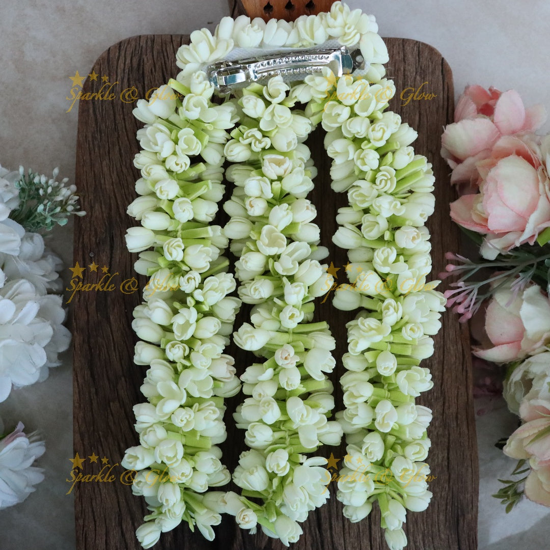 Traditional Semi Bloomed malli 3 Layer Floral Hair Clip