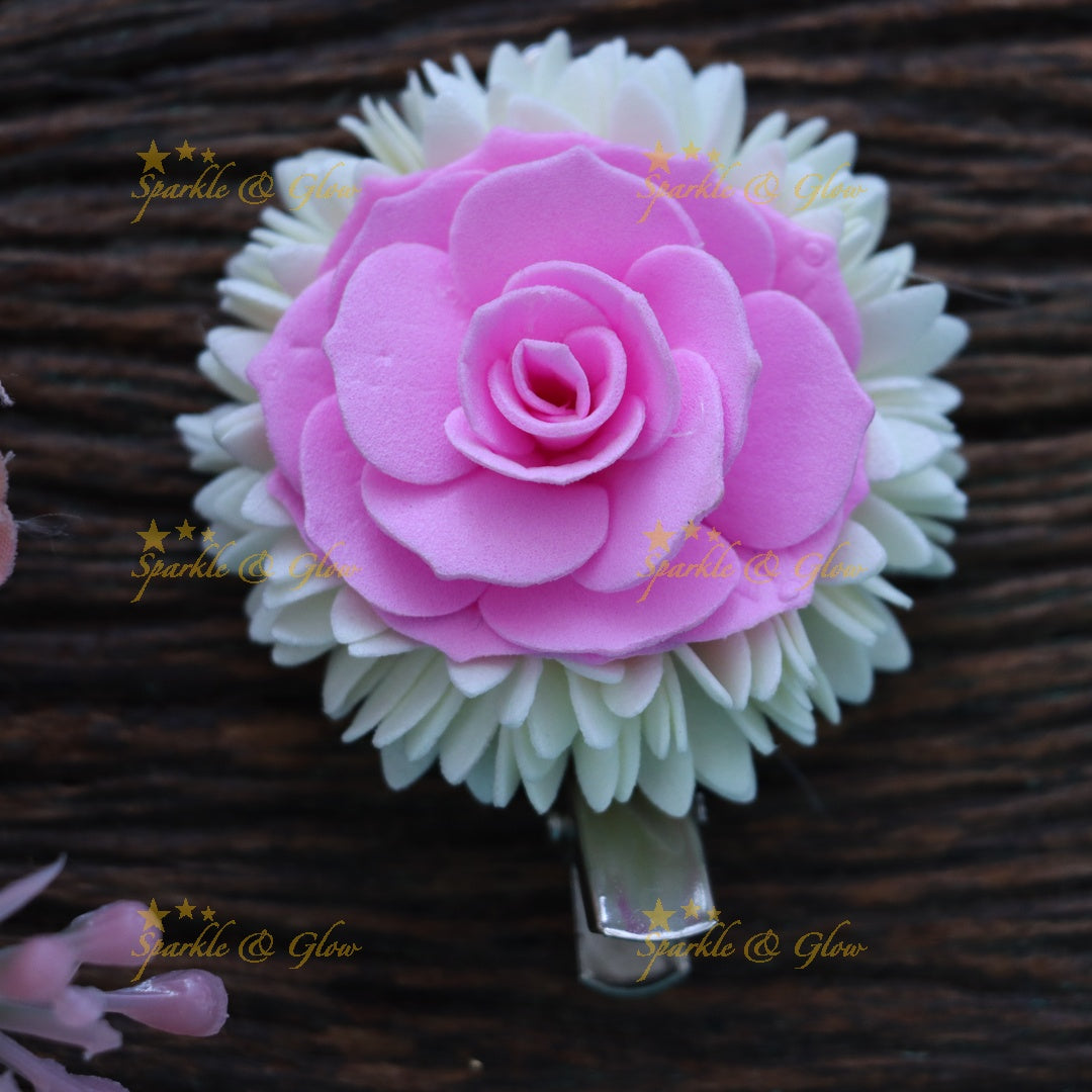 Elegant Pink Floral Hair Clip for Festive Celebrations