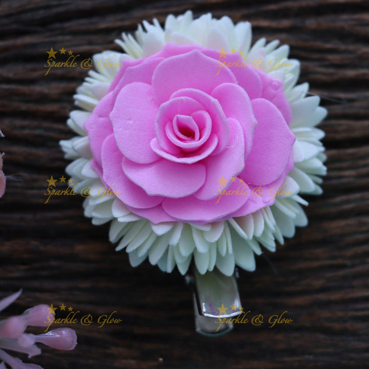 Elegant Pink Floral Hair Clip for Festive Celebrations