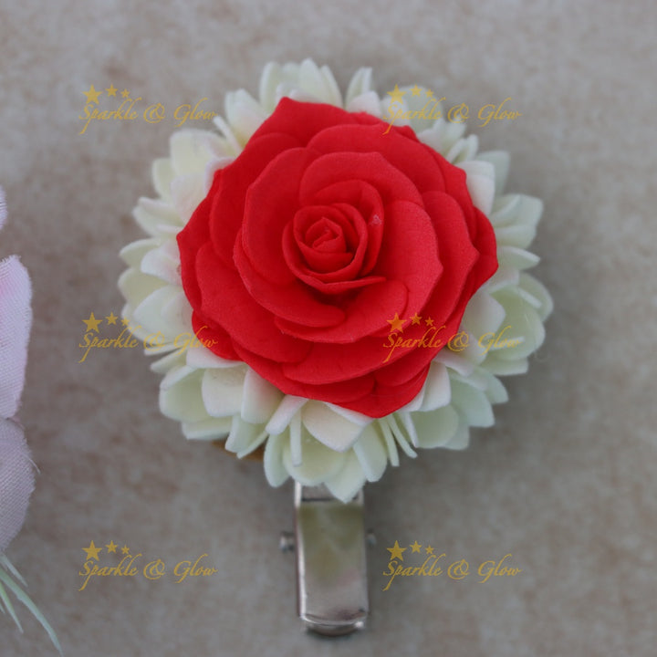 Enchanting Red Rose Jasmine Hair Clip for Festive Looks