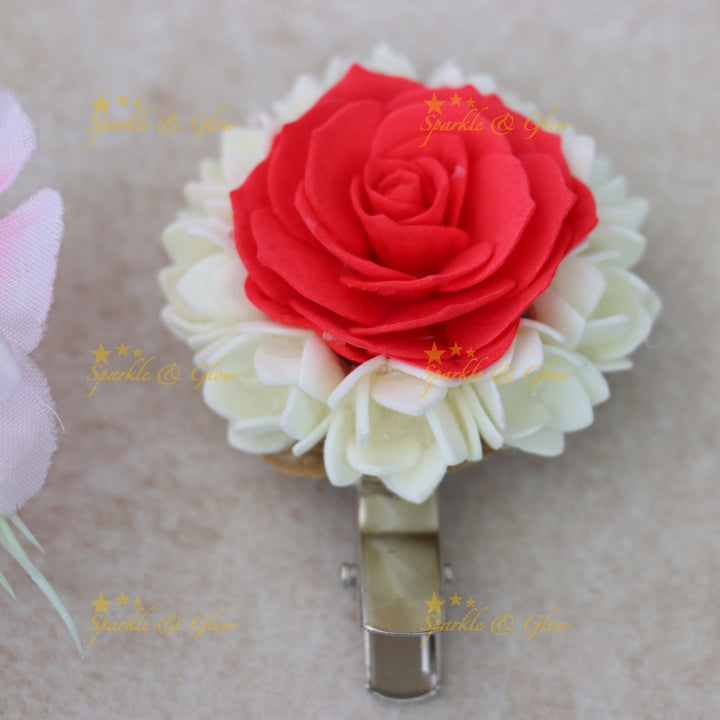 Enchanting Red Rose Jasmine Hair Clip for Festive Looks