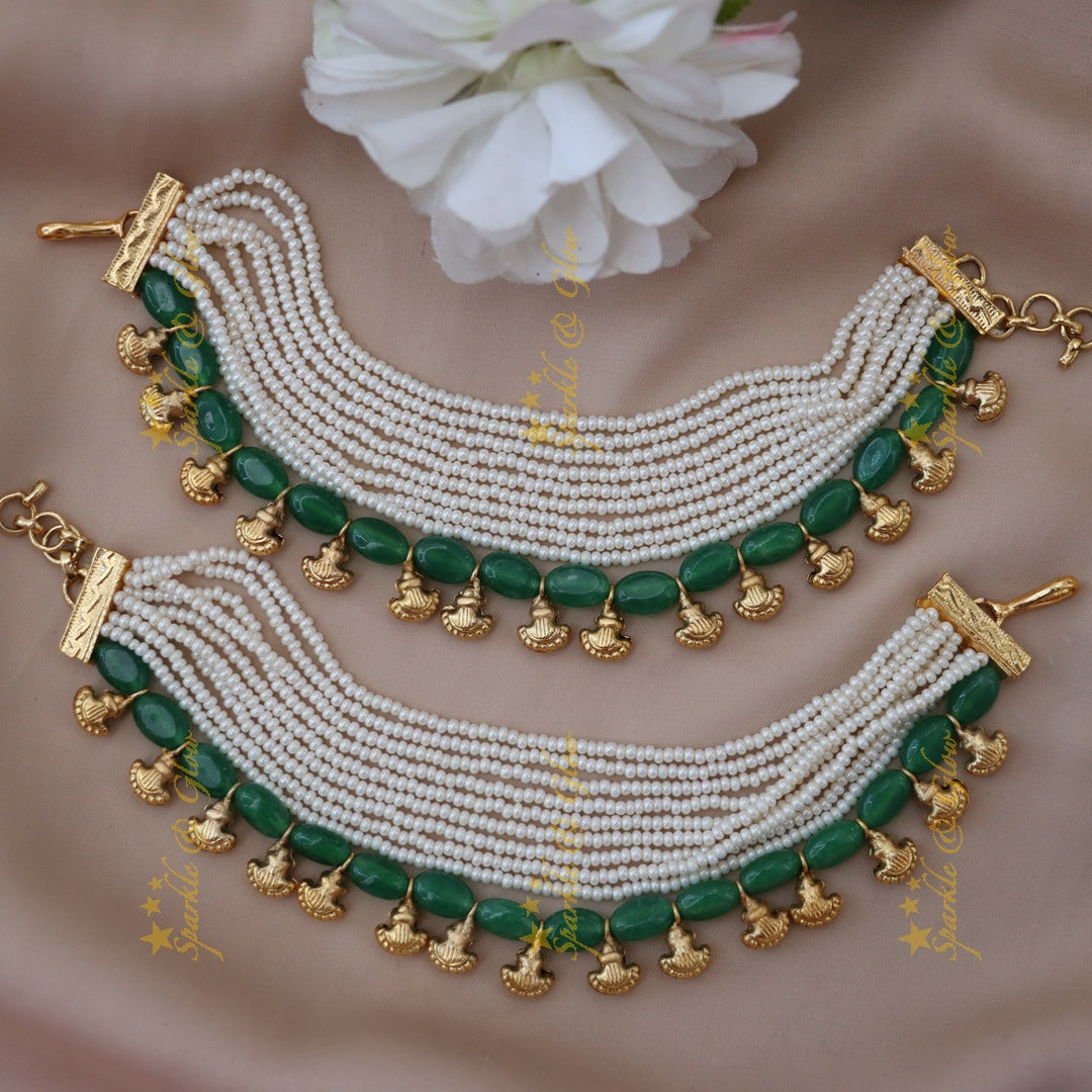Exquisite Gold & Green Earchain Set for Festive Occasions