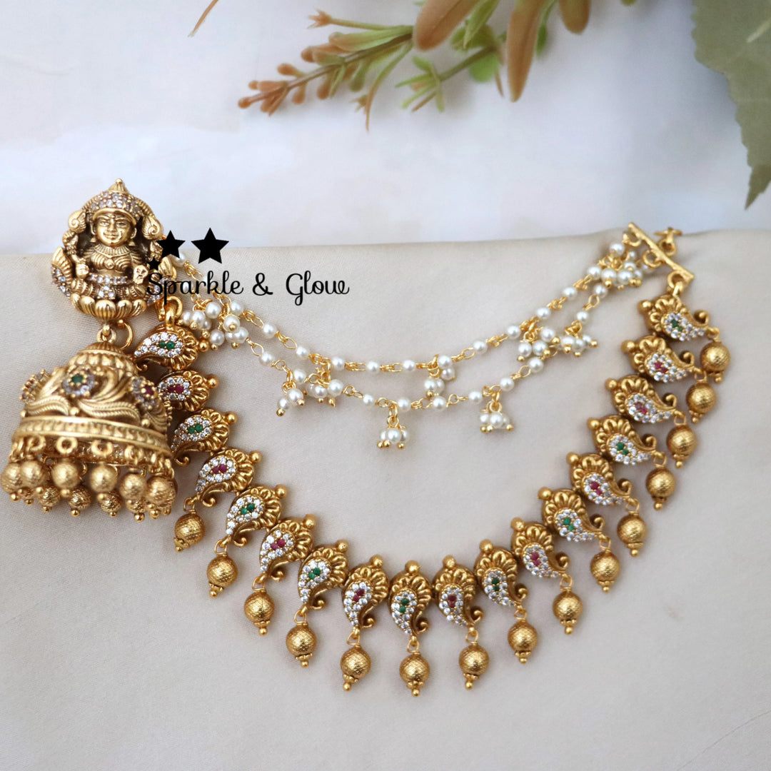 Exquisite Lakshmi Earrings & Earchain Combo - Buy Online