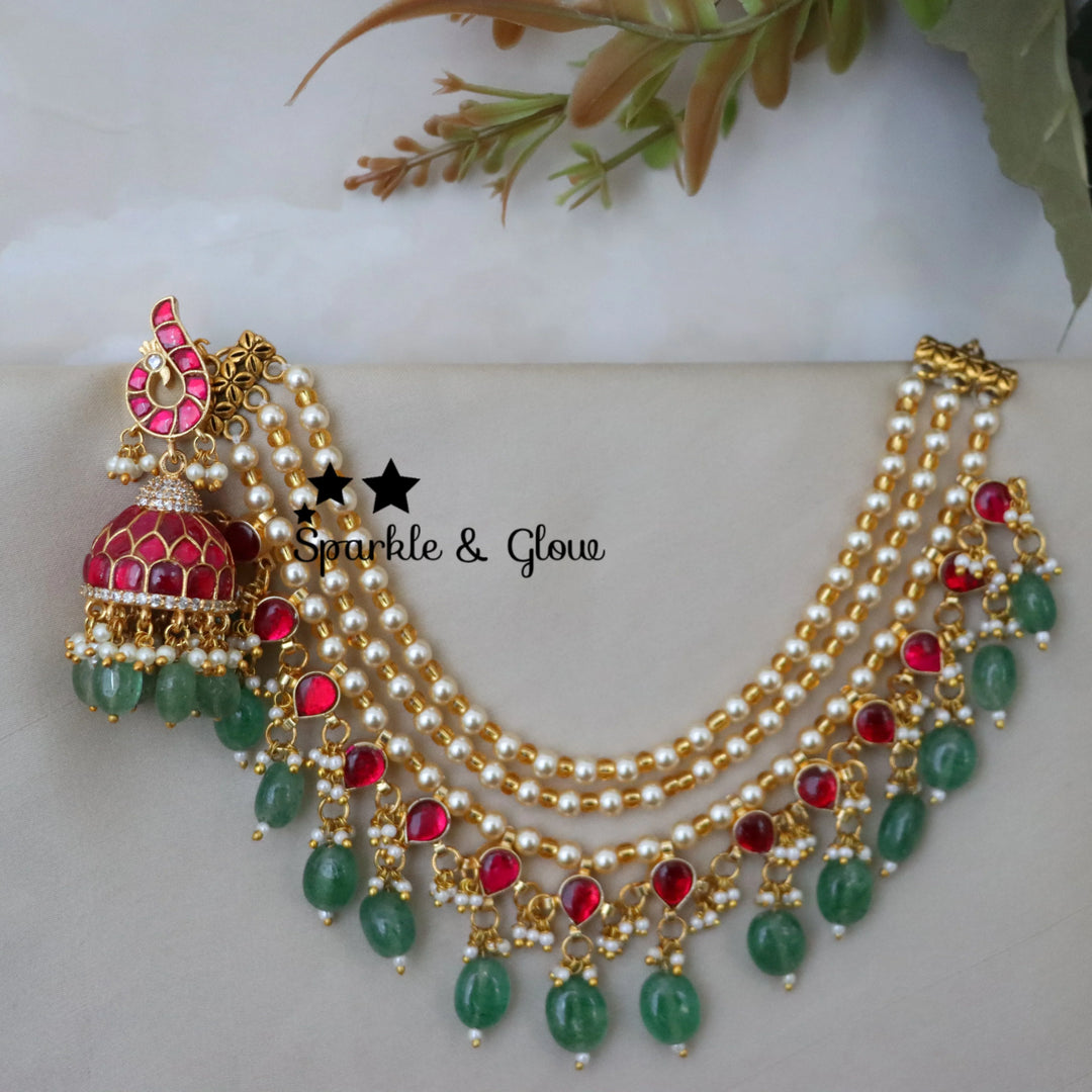 Exquisite Jadau Kundan Peacock Earrings with Earchain