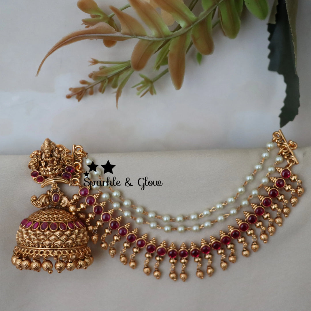 Exquisite Lakshmi Kemp Earrings and Ear Chain Combo