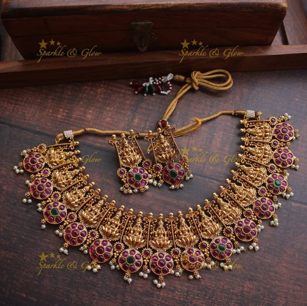 Kemp stones gold alike polished lakshmi short necklace - Multi - Sparkle and Glow