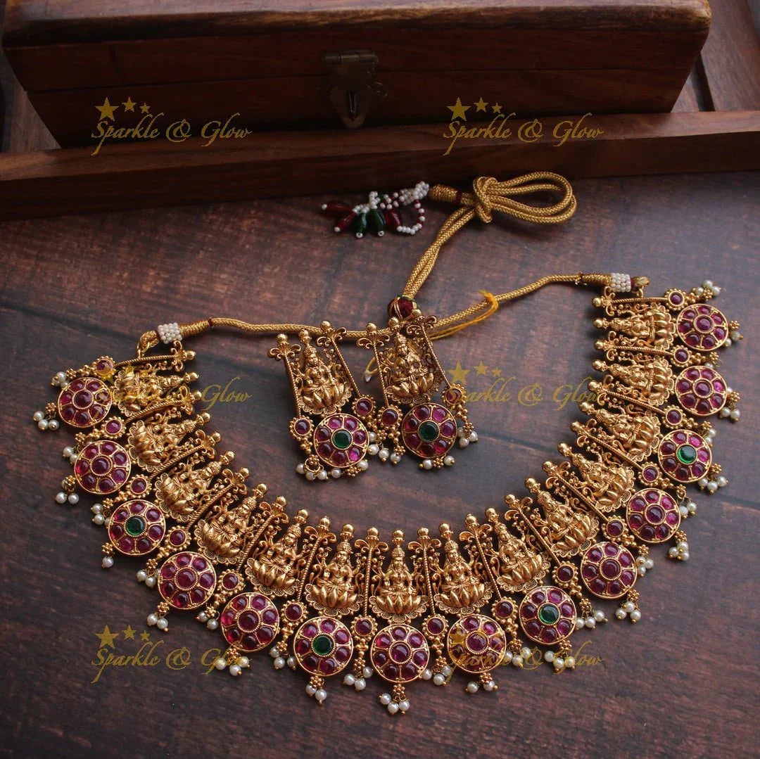 Kemp stones gold alike polished lakshmi short necklace - Multi - Sparkle and Glow