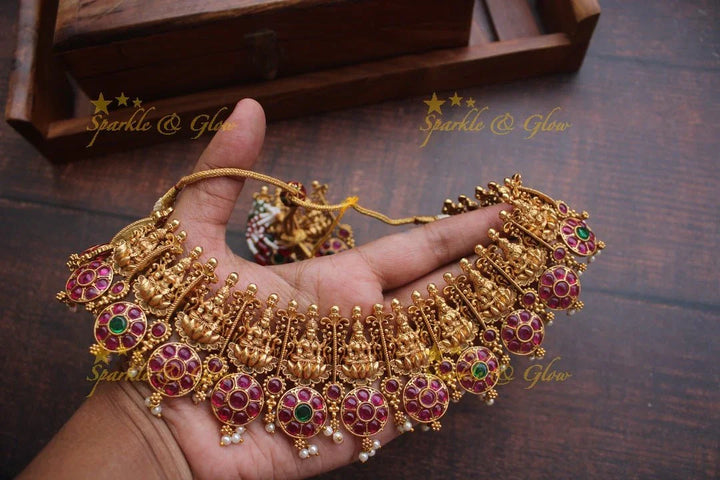 Kemp stones gold alike polished lakshmi short necklace - Multi - Sparkle and Glow