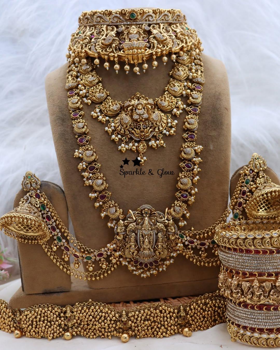 Exquisite Grand Balaji Peacock Temple Bridal Set