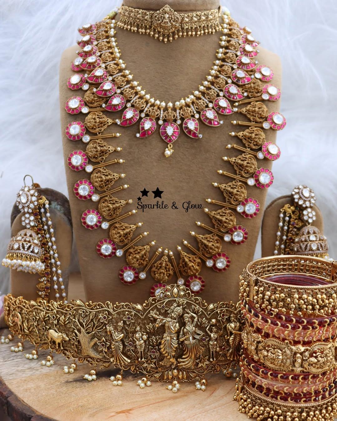 Grand Jadau Kundan Lakshmi Bridal Set - Sparkle & Glow