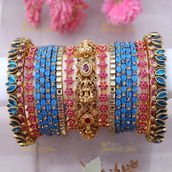 Exquisite Lotus Lakshmi Bangle Set for Brides