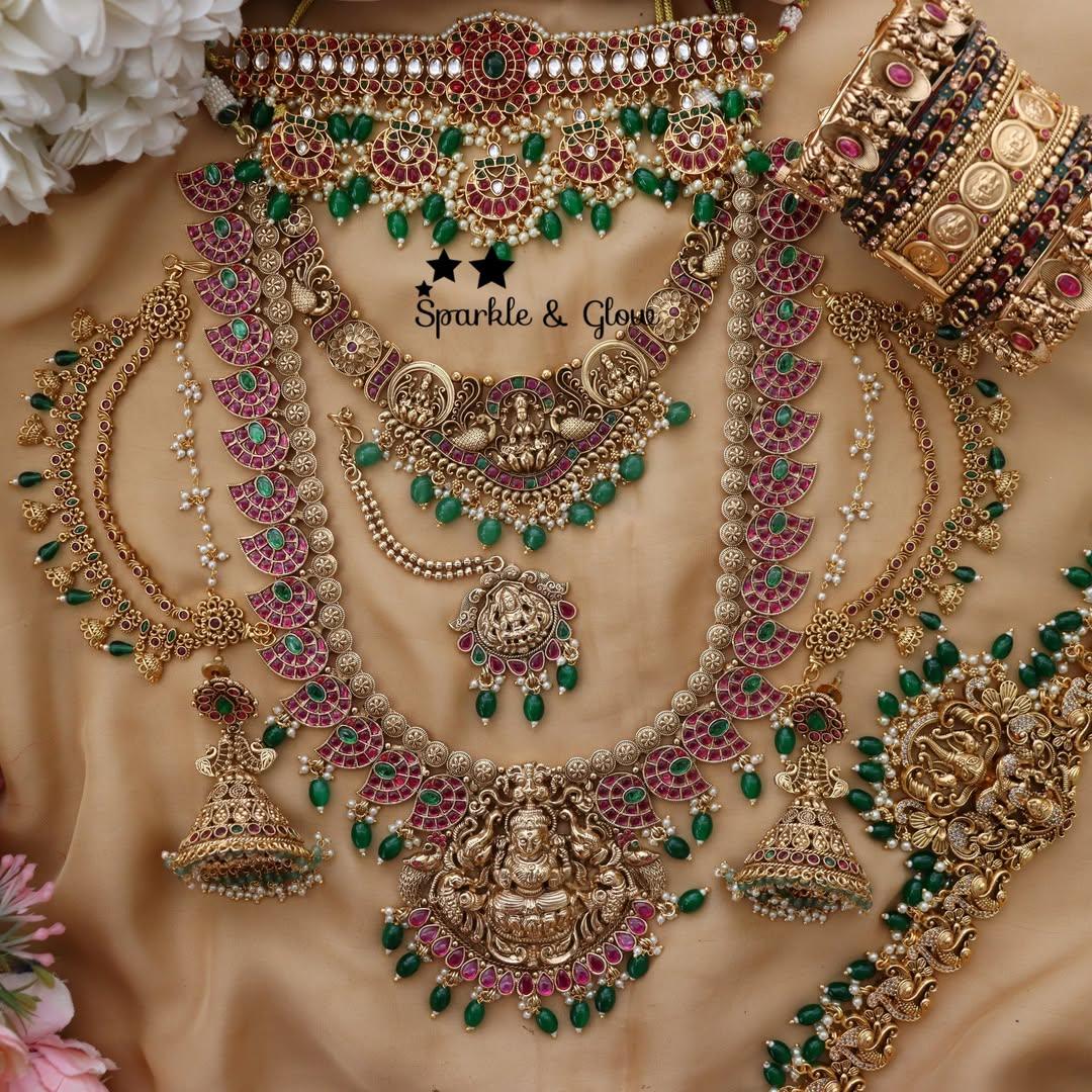 Exquisite Lakshmi Temple Bridal Necklace Set – Sparkle & Glow