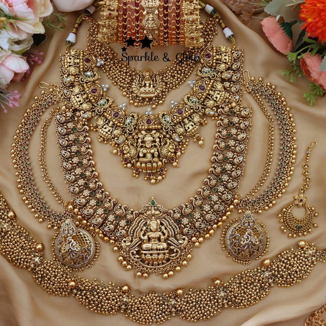 Exquisite Lakshmi Mango Temple Bridal Set by Sparkle & Glow