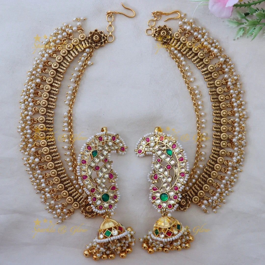 Elegant Jadau Kundan Earrings with Earchain Combo