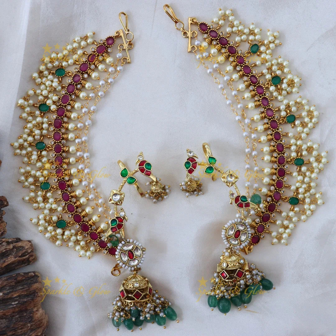 Exquisite Jadau Kundan Earrings & Earchain Set
