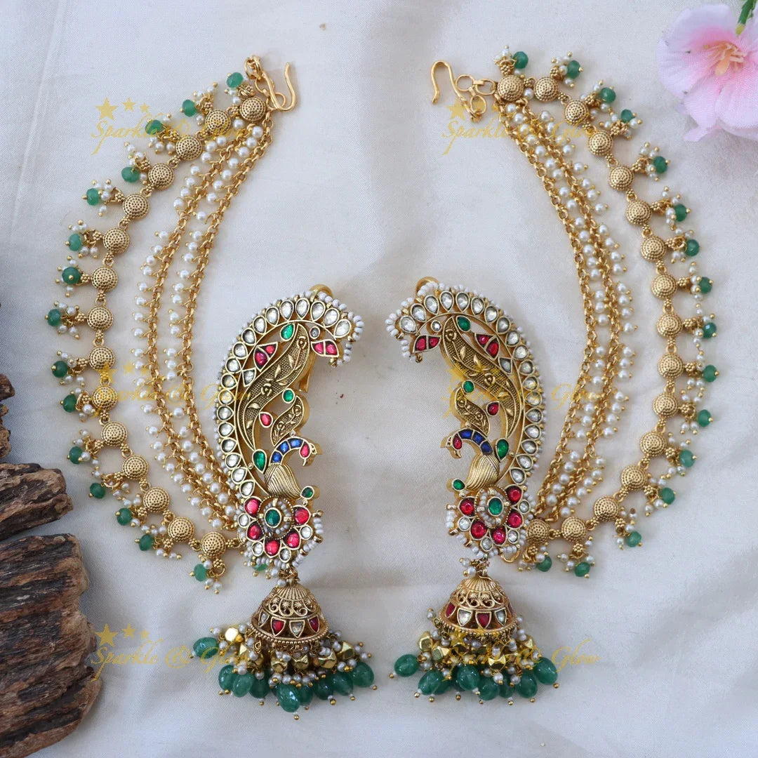 Exquisite Jadau Kundan Earchain Combo Set