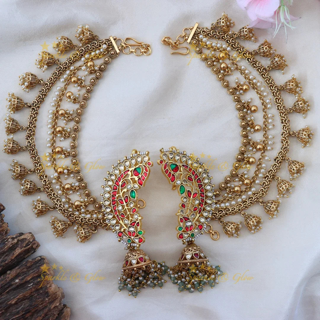 Elegant Jadau Kundan Floral Ear Cuff & Chain Set