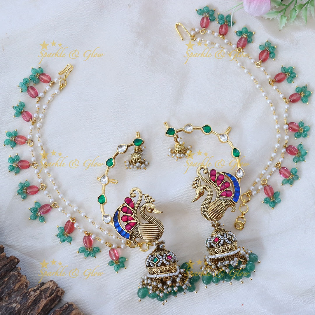 Exquisite Jadau Kundan Peacock Earrings Combo