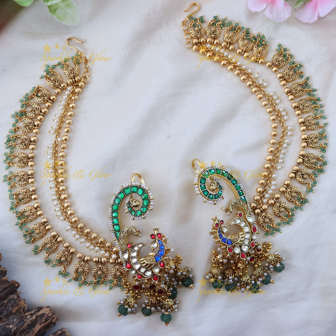 Elegant Peacock Earring & Earchain Set | Sparkle & Glow