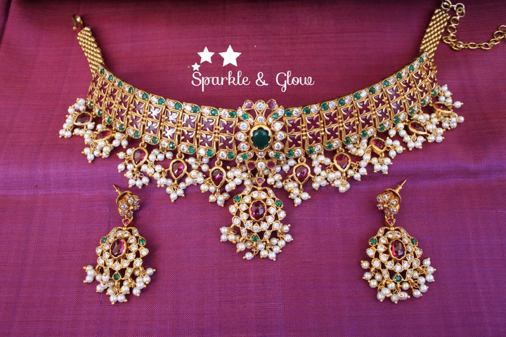 Kemp stones gutta pusalu choker - Pink - Green