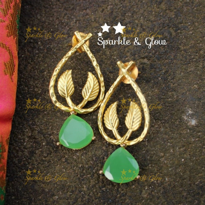Statement Crystal party wear danglers - Sparkle and Glow - Parrot Green - 