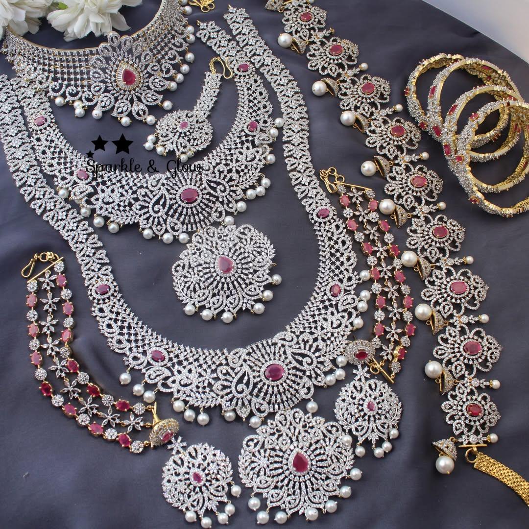 Exquisite Bridal Set with Ruby & Pearl Detailing