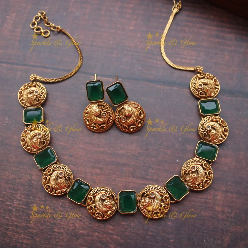 Gold alike peacock stone necklace - Pink - Sparkle and Glow
