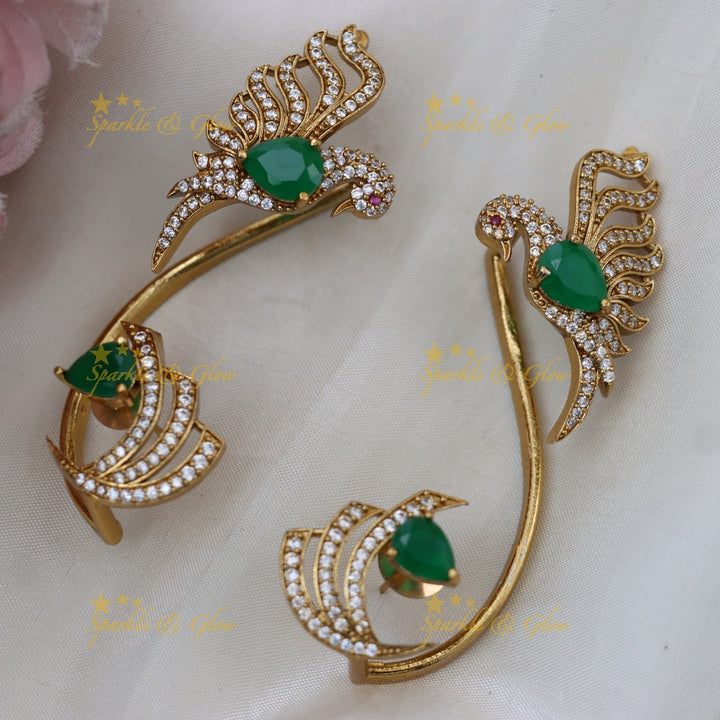 Exquisite Gold Peacock Ear Cuff Earrings - Sparkle & Glow