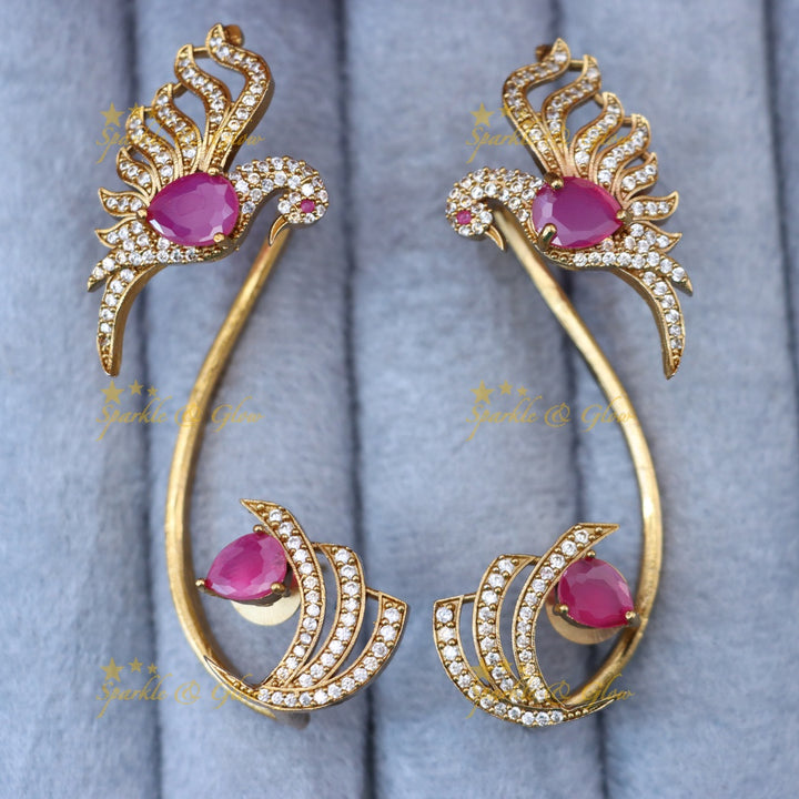 Exquisite Gold Peacock Ear Cuff Earrings - Sparkle & Glow