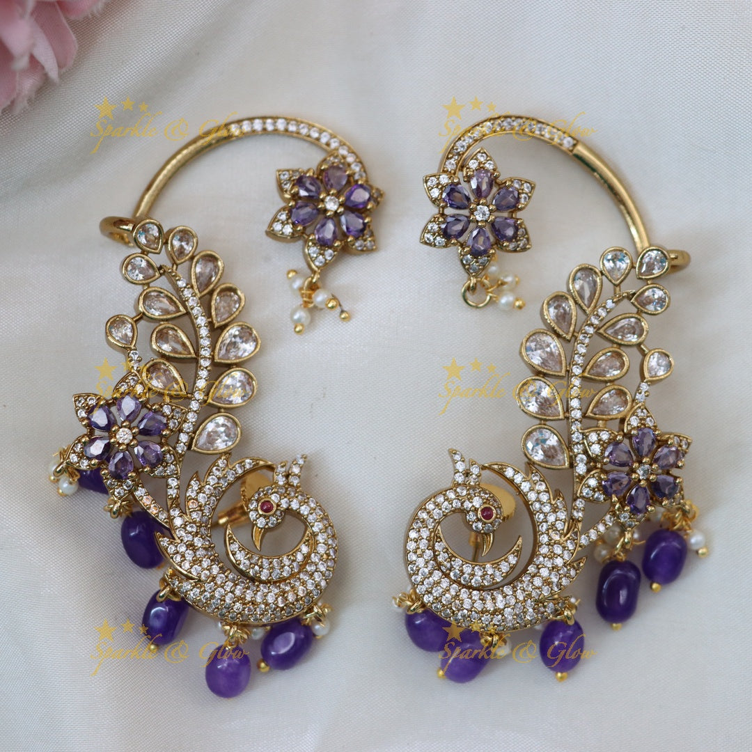 Exquisite Peafowl Ear Cuffs with Gold Finish