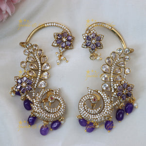 Exquisite Peafowl Ear Cuffs with Gold Finish