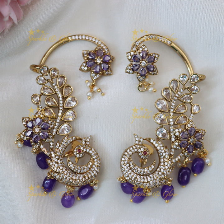 Exquisite Peafowl Ear Cuffs with Gold Finish