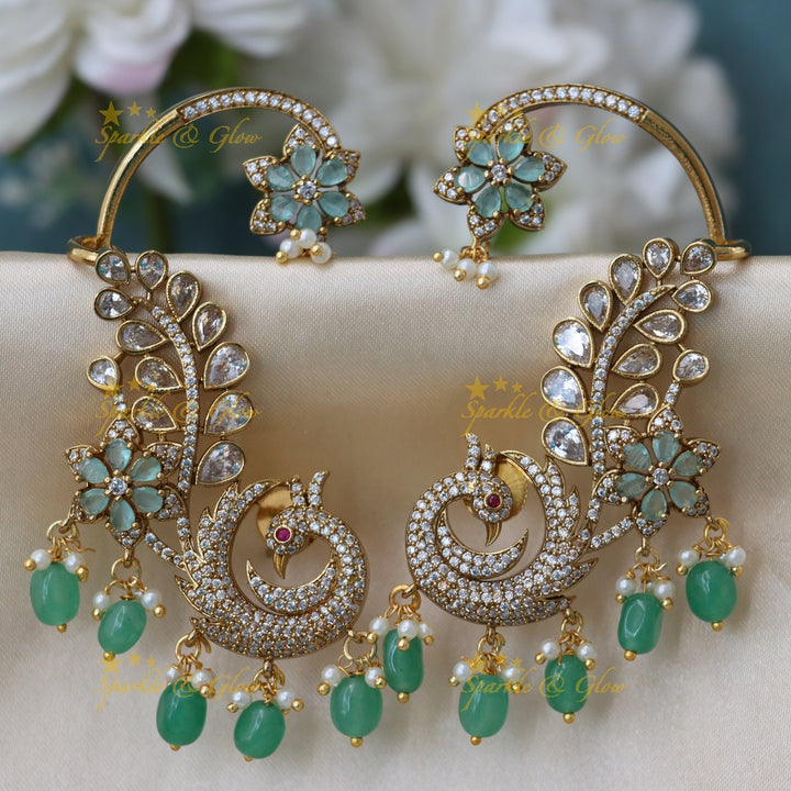 Exquisite Peafowl Ear Cuffs with Gold Finish