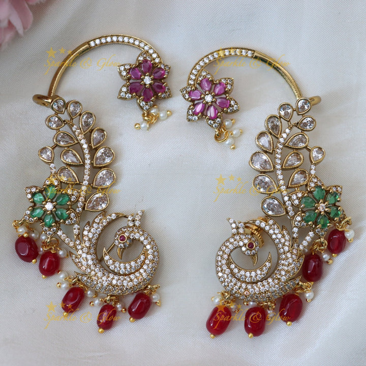 Exquisite Peafowl Ear Cuffs with Gold Finish
