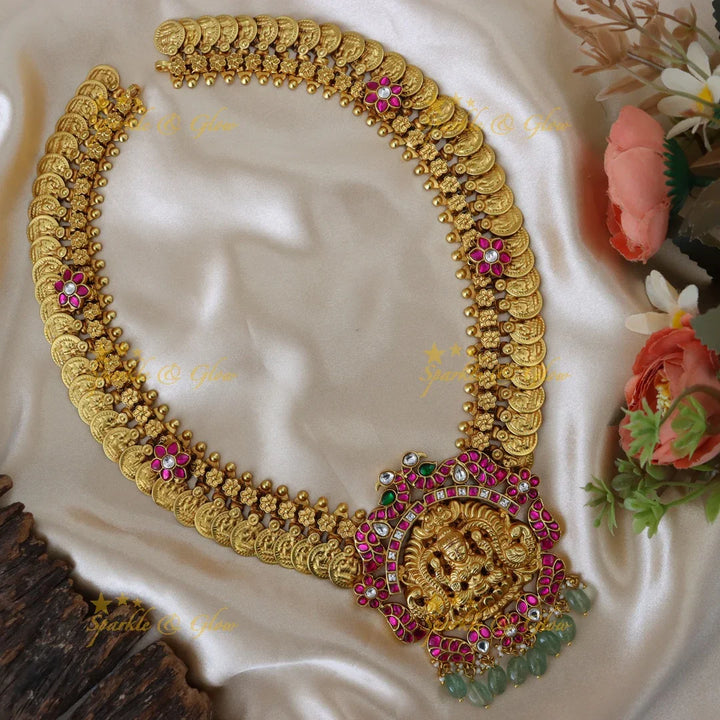Royal Temple-Inspired Jadau Long Necklace - Sparkle & Glow