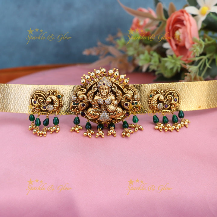 Exquisite Temple Design Gold Alike Hip Belt for Weddings