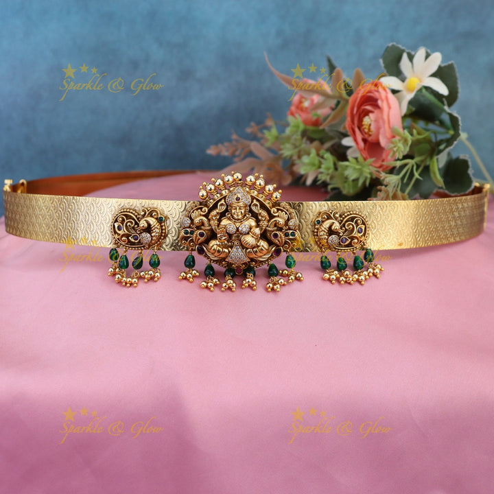 Exquisite Temple Design Gold Alike Hip Belt for Weddings