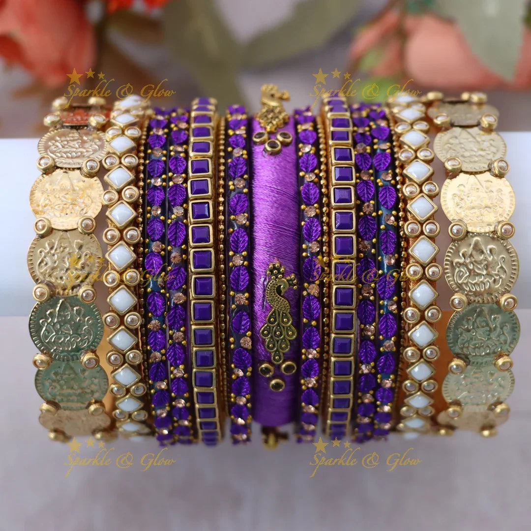 Exquisite Silk Thread Coin Bangle Set for Brides