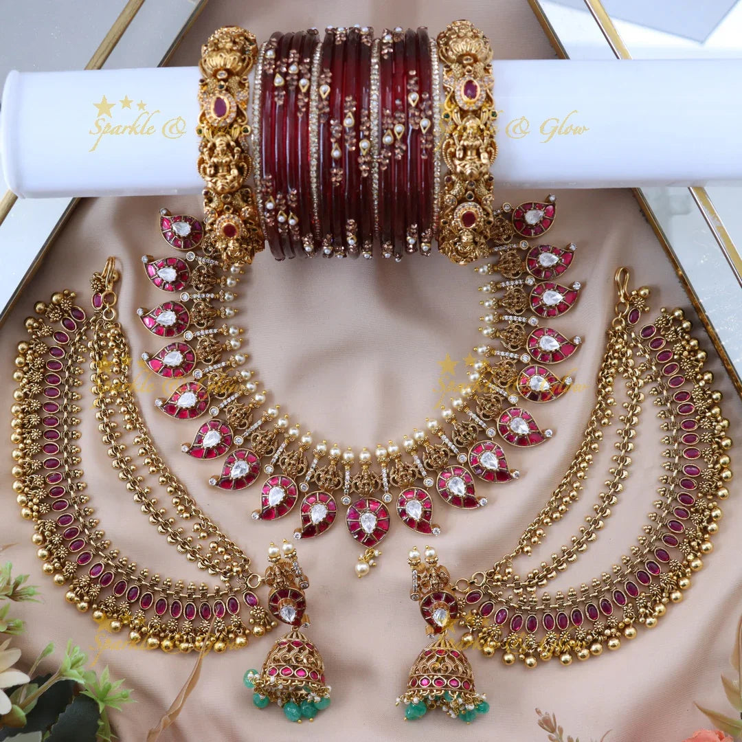 Exquisite Jadau Kundan Mango Floral Bridal Set