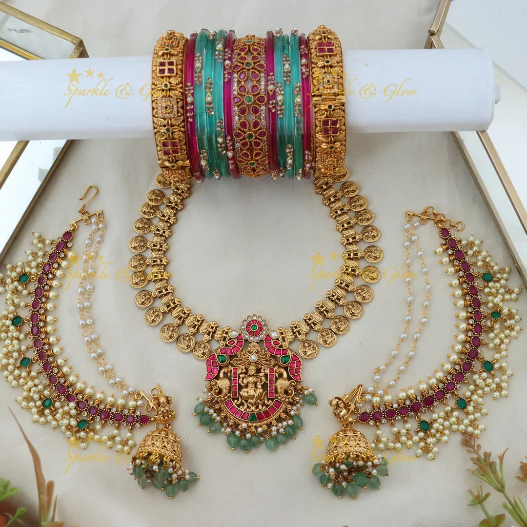 Exquisite Lakshmi Coin Temple Jewellery Semi Bridal Set