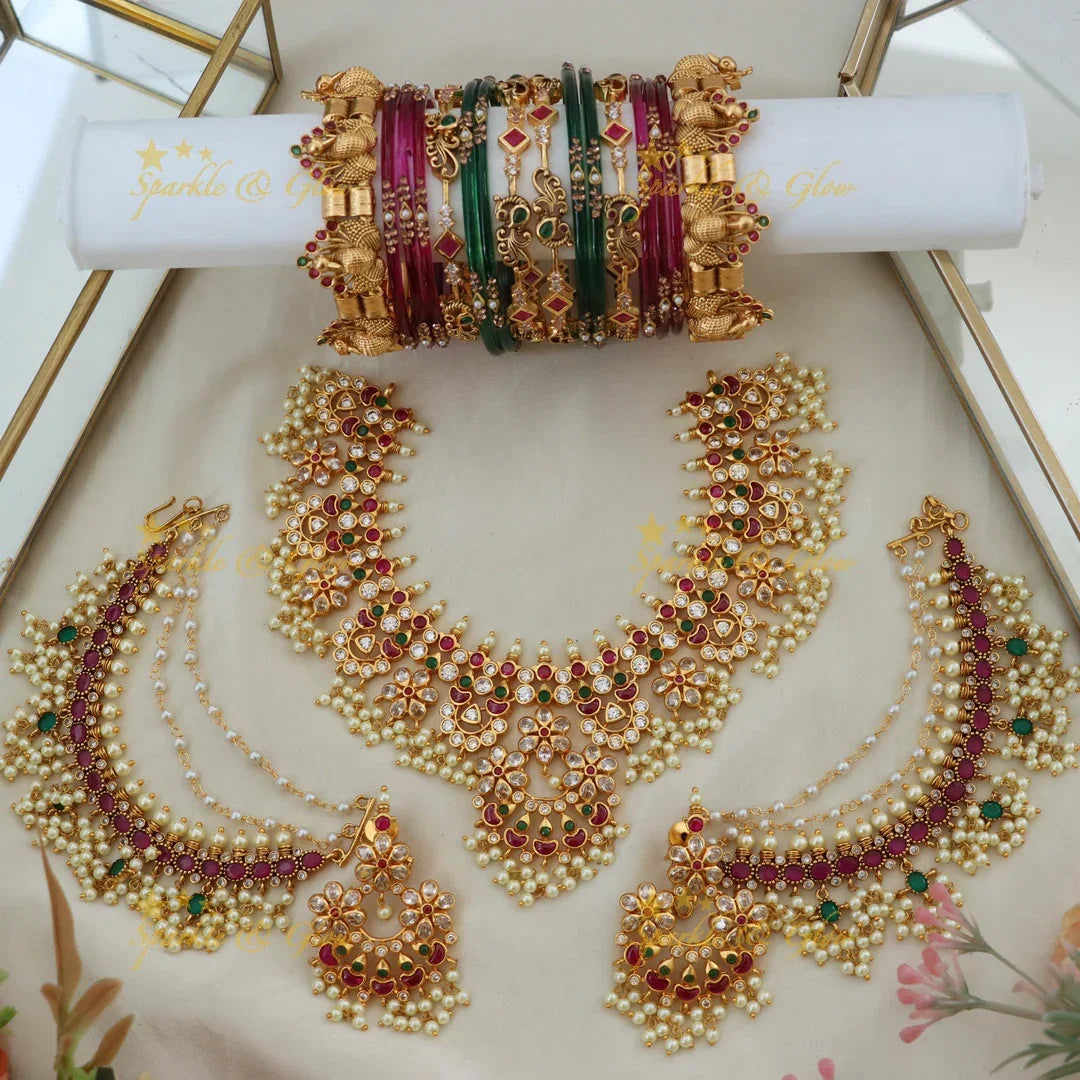 Exquisite Floral Guttapusalu Semi Bridal Set