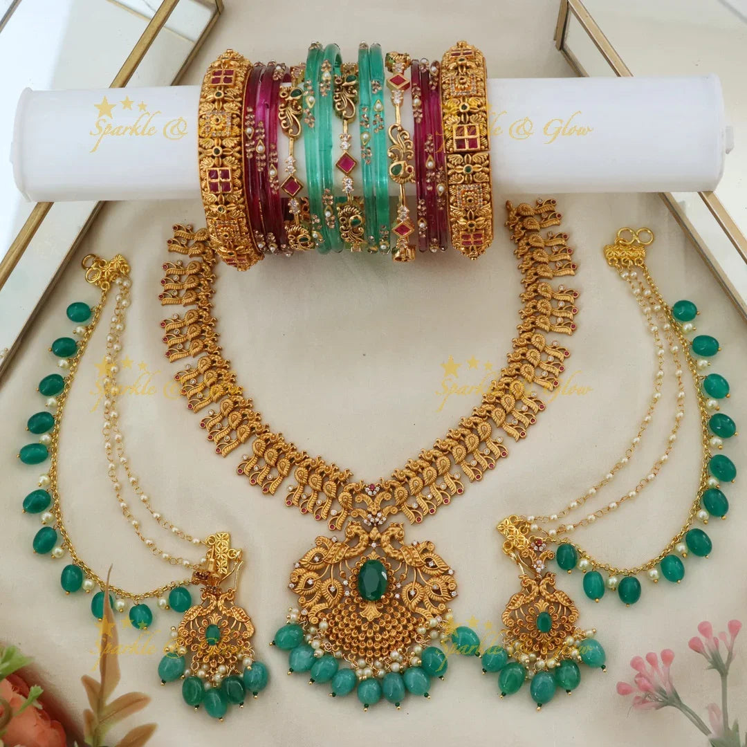 Exquisite Peacock Bridal Set with Premium Matte Finish