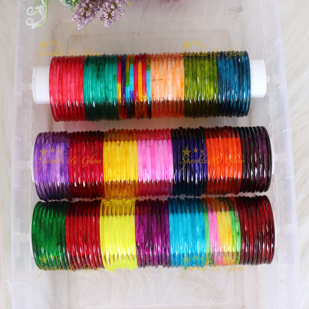 Vibrant Multicolor Glass Bangles for Festive Events - 20 Colors