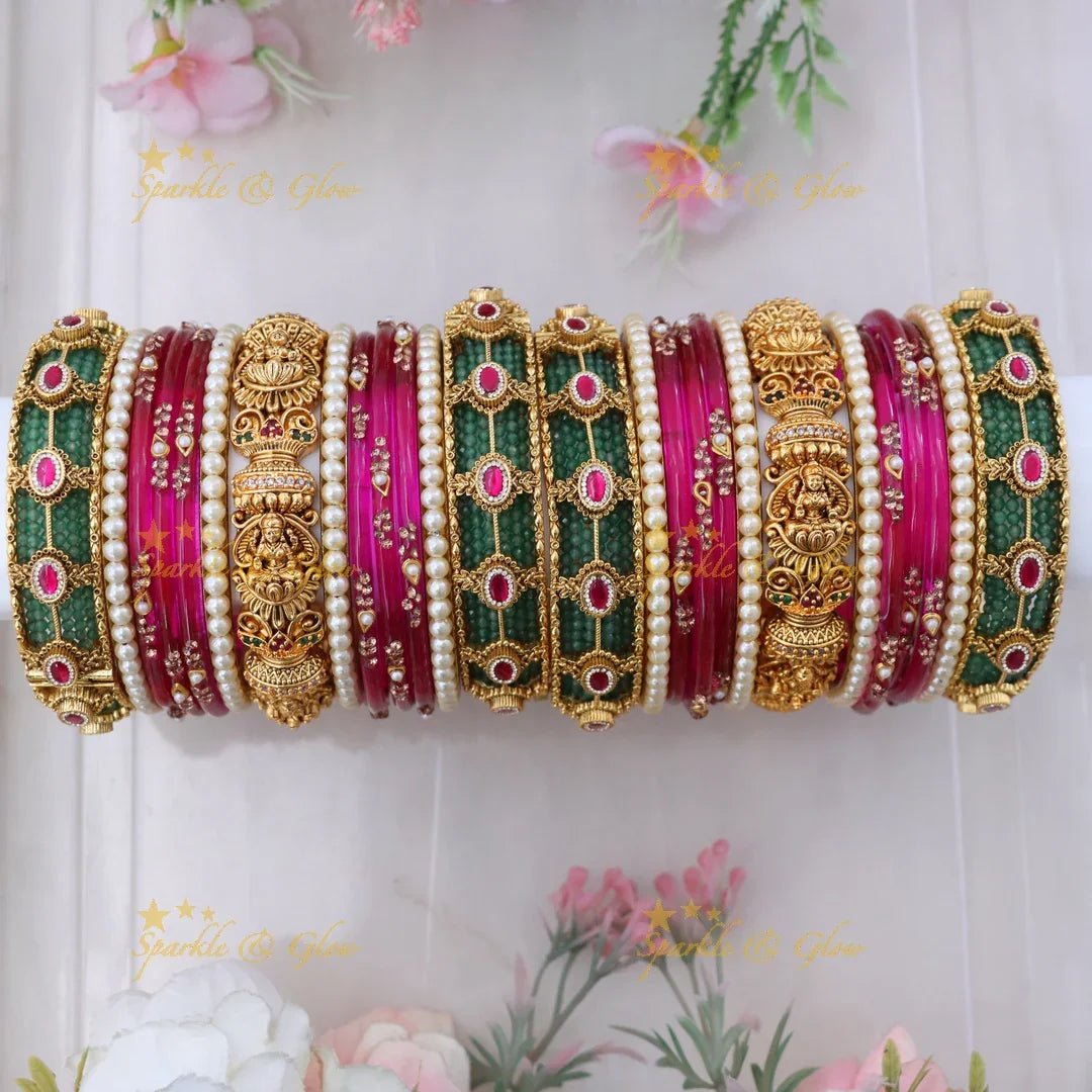 Exquisite Lakshmi Kundan Floral Bridal Bangle Set- One hand