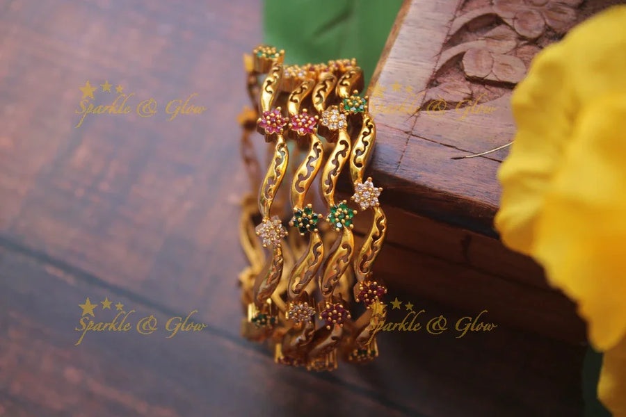 Premium matte flower AD bangles - set of four - 2.6 - Sparkle and Glow