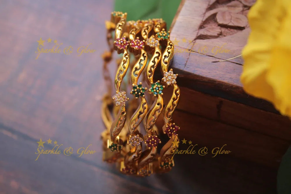 Premium matte flower AD bangles - set of four - 2.8 - Sparkle and Glow
