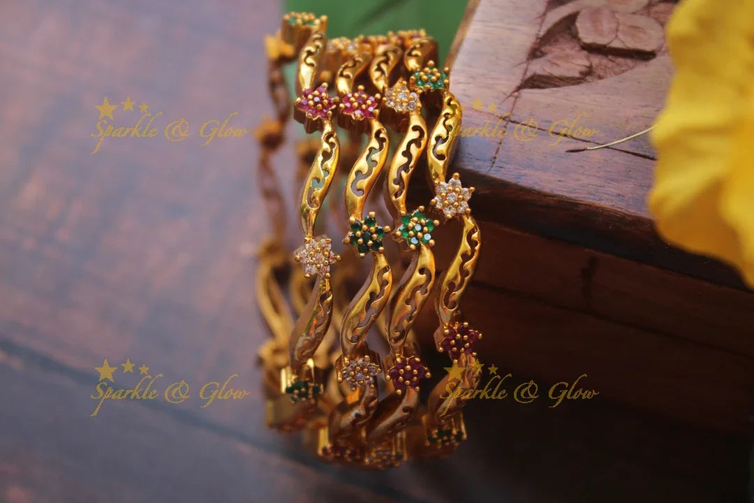Premium matte flower AD bangles - set of four - 2.6 - Sparkle and Glow