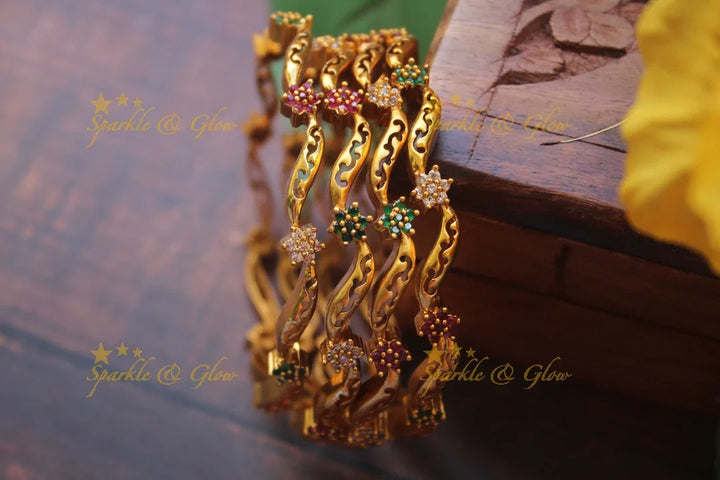 Premium matte flower AD bangles - set of four - 2.6 - Sparkle and Glow