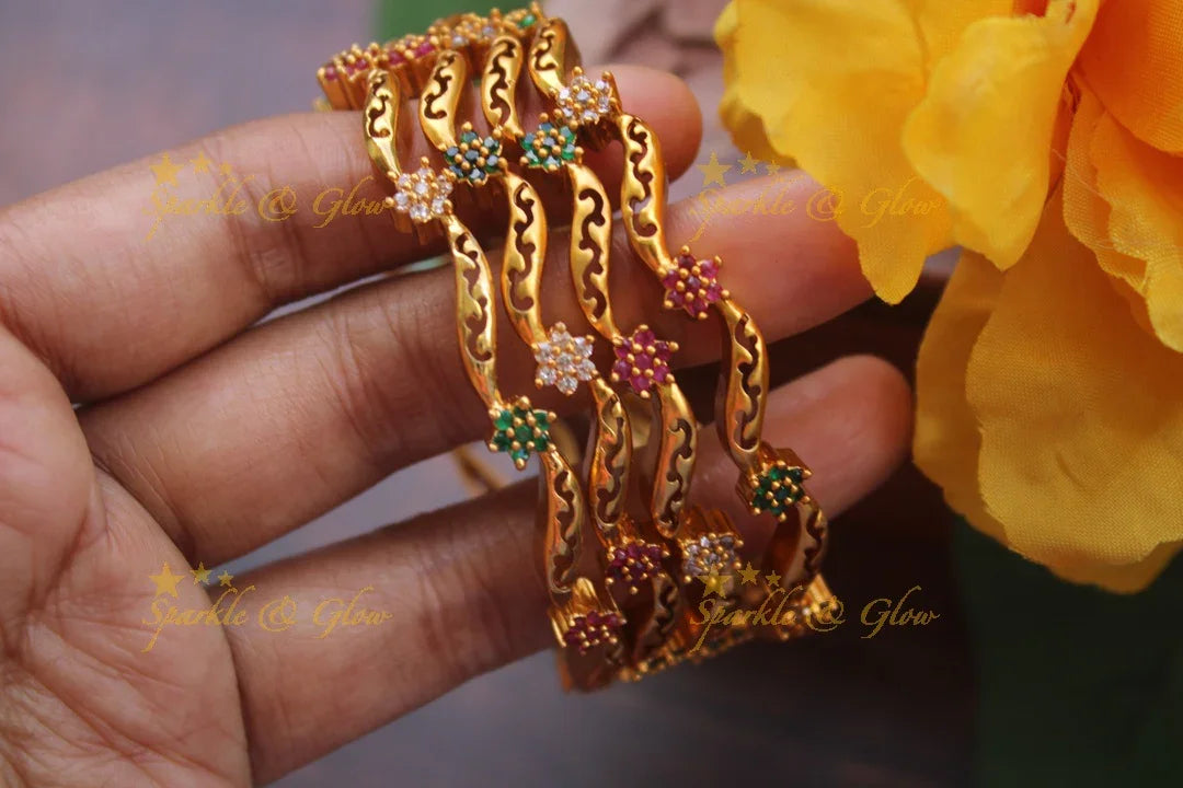 Premium matte flower AD bangles - set of four - 2.6 - Sparkle and Glow